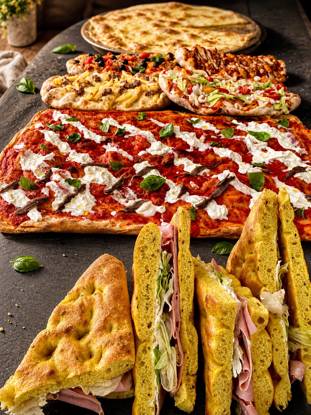 Pizzen, Focaccia und Beläge von La Slerfa