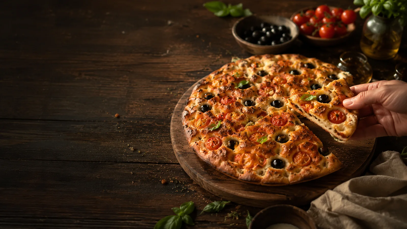 Nahaufnahme eines Focaccia-Stücks von La Slerfa